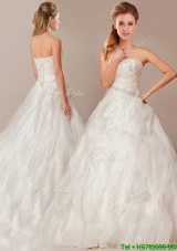 Perfect A Line Brush Train Wedding Dresses with Beading and Ruffles