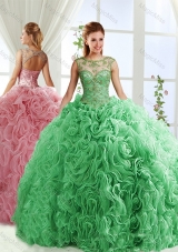 See Through Beaded Scoop Detachable Quinceanera Gowns  with Rolling Flower