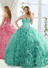 Popular Rolling Flower Mint Detachable Quinceanera Gowns  with Brush Train