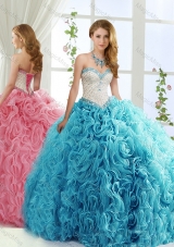 Modest Brush Train Beaded Baby Blue Detachable Sweet Sixteen Dress in Rolling Flowers