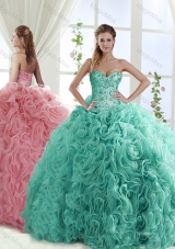 Gorgeous Beaded Brush Train Detachable Quinceanera Gowns with Rolling Flower