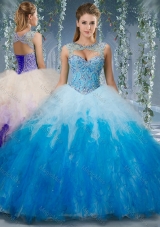 Exclusive Beaded and Ruffled Organza Sweet Sixteen Dress in Gradient Color