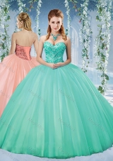 Discount Taffeta Beaded Puffy Skirt Sweet Sixteen Dress in Turquoise