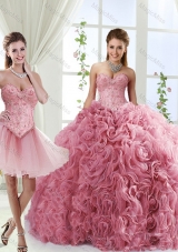 Romantic Beaded and Rolling Flowers Detachable Sweet 15 Dresses with Brush Train