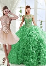 Luxurious See Through Scoop Green Unique  Sweet 16 Dresses with Brush Train
