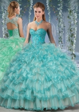 Lovely Big Puffy Sweet Fifteen Dresses  with Beading and Ruffles