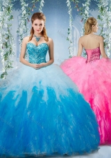 Artistic Gradient Color Big Puffy Unique Quinceanera Dress with Beading and Ruffles
