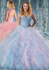 Gorgeous Rainbow Big Puffy Sweet Fifteen Dresses  with Beading and Ruffles