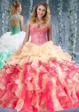 Beautiful Really Puffy Red and Champagne Beaded and Ruffled  Vestidos de Quinceanera Dress