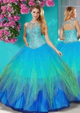 Gorgeous See Through Beaded Scoop Quinceanera Dress in Multi Color