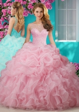 Lovely Beaded and Ruffled Big Puffy Quinceanera Gown with See Through Scoop