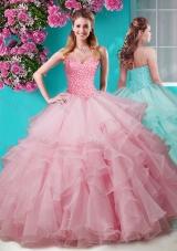 Fashionable Baby Pink Really Puffy  Quinceanera Dress with Beading and Ruffles Layers