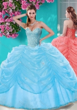 Popular Beaded and Pick Ups Big Puffy Quinceanera Dress in Light Blue