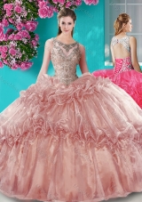 Really Puffy Beaded Bodice Scoop Organza Quinceanera Gown in Brown