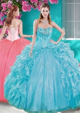 Beaded Bodice Aqua Blue Quinceanera Gown with Removable Skirt