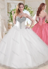 Elegant Ball Gown Sweetheart Beaded Organza Quinceanera Dress in White