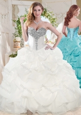 White Ball Gowns Beaded and Bubbles Quinceanera Dress with Sweetheart