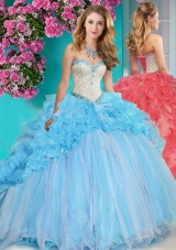 Exclusive Beaded and Ruffled Big Puffy Quinceanera Dress with Brush Train