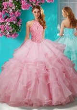 Decent Beaded and Ruffled Layers Quinceanera Gown with Halter Top