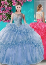 Puffy Skirt See Through Beaded Bodice Quinceanera Dress with Scoop