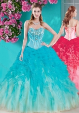 New Arrivals Visible Boning Beaded Quinceanera Dress in White and Blue1