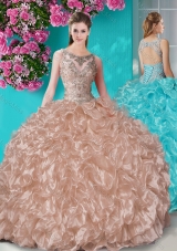 Beautiful Beaded and Ruffled Sweet 16 Dress with See Through Scoop