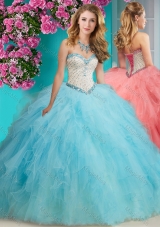 Affordable Beaded and Ruffled Organza Quinceanera Gown with Big Puffy