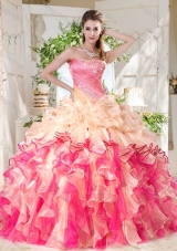 Cheap Big Puffy Colorful Sweet Fifteen Gown with Beading and Ruffles