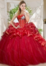 Discount Tulle Beaded and Ruffled Sweet Fifteen Dress in Red