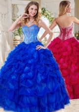 Exclusive Blue Big Puffy Sweet Fifteen Dresses with Beading and Pick Ups