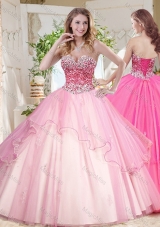 Lovely Ruffled Layers Sweet 16 Dress with Beaded Bodice in Pink
