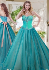 Gorgeous A Line Brush Train Sweet Sixteen Dresses with Beading and Sash