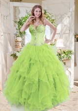 A-line Beaded and Ruffed Sweet Sixteen Gown in Spring Green