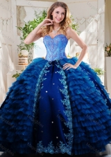 Luxurious Beaded and Applique Royal Blue Sweet Sixteen Dress in Taffeta and Tulle