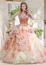 Unique Beaded and Bubble Quinceanera Dress in Peach and White