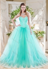 Unique Beaded Bodice and Applique Tulle Quinceanera Dress in Mint