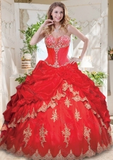 Unique Applique and Beaded Red Quinceanera Dress with See Through Sweetheart
