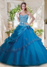 Unique Beaded and Applique Big Puffy Quinceanera Gown in Teal