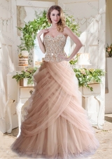 Vestidos de A Line Champagne Quinceanera Dress with Beading and Ruffles