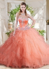 New Arrivals Beaded and Ruffled Big Puffy Vestidos de Quinceanera Dress with Orange