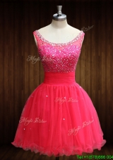 Vintage Beaded Bodice Open Back Organza Prom Dress in Coral Red