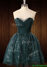 Vintage Beaded Top Dark Green Short Prom Dress in Organza