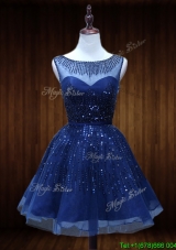 Vintage See Through Beaded Short Prom Dress in Royal Blue