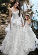 New Style Spaghetti Straps Wedding Dresses with Ruffles and Beautiful Straps Flower Girl Dress with Bowknot