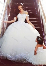 New Style Off the Shoulder Wedding Dresses with Bowknot and Romantic Strapless Flower Girl Dress with Bowknot