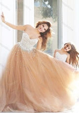 New Arrivals Beaded Sexy Prom Dress with Brush Train and Cheap Sweetheart Little Girl Dress with Beading