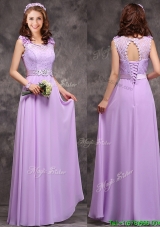 Beautiful Empire Scoop Laced Decorated Bodice Bridesmaid Dress in Lavender