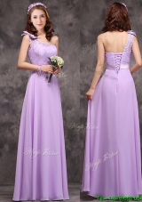 Pretty One Shoulder Lavender Dama Dress with Applique Decorated Waist