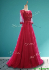Cheap Scoop Appliques and Belt Prom Dress in Wine Red