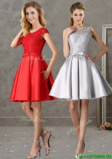 Popular Scoop Cap Sleeves Bridesmaid Dress with Bowknot and Lace